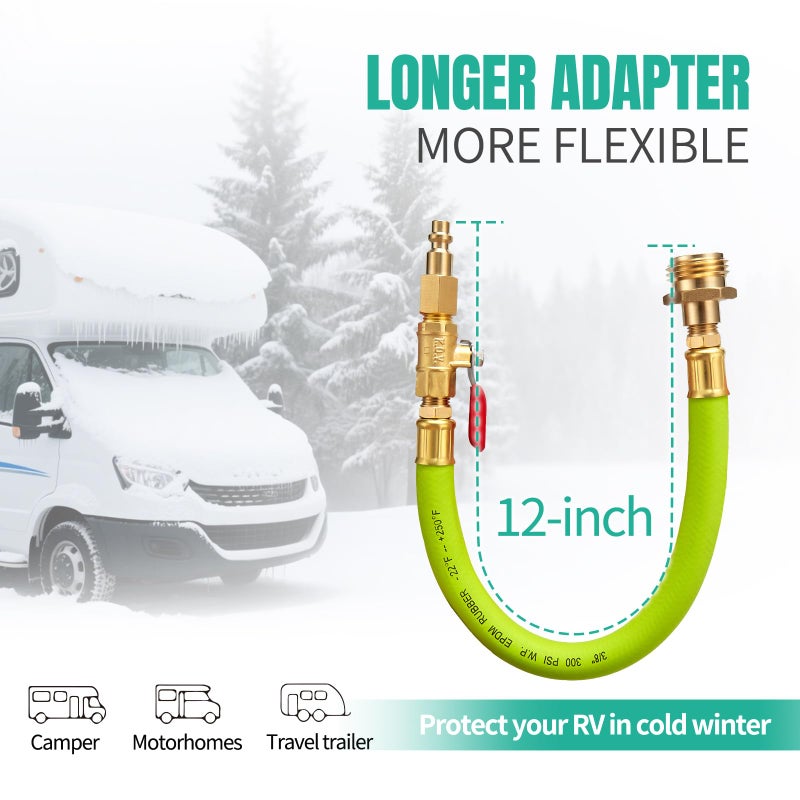 Minimprover Lead -Free Brass 16.9" Winterize Sprinkler System RV Motorhome Boat Camper and Travel Trailer: Air Comp Quick-Connect Plug To 3/4" Garden Hose Faucet Blow Out Adapter Fitting with Valve - Image 3